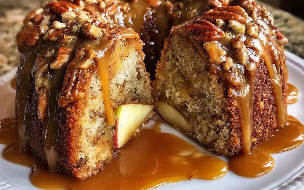 Incredible Apple Pecan Cake With Caramel Glaze