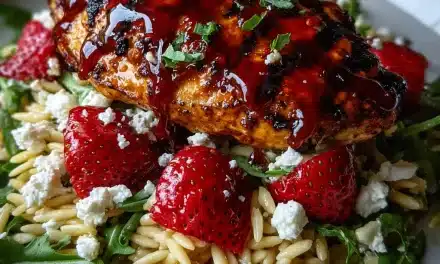 Grilled Chicken with Strawberry Balsamic Glaze & Ricotta Salata Orzo Salad – A Quick and Flavorful Weeknight Meal