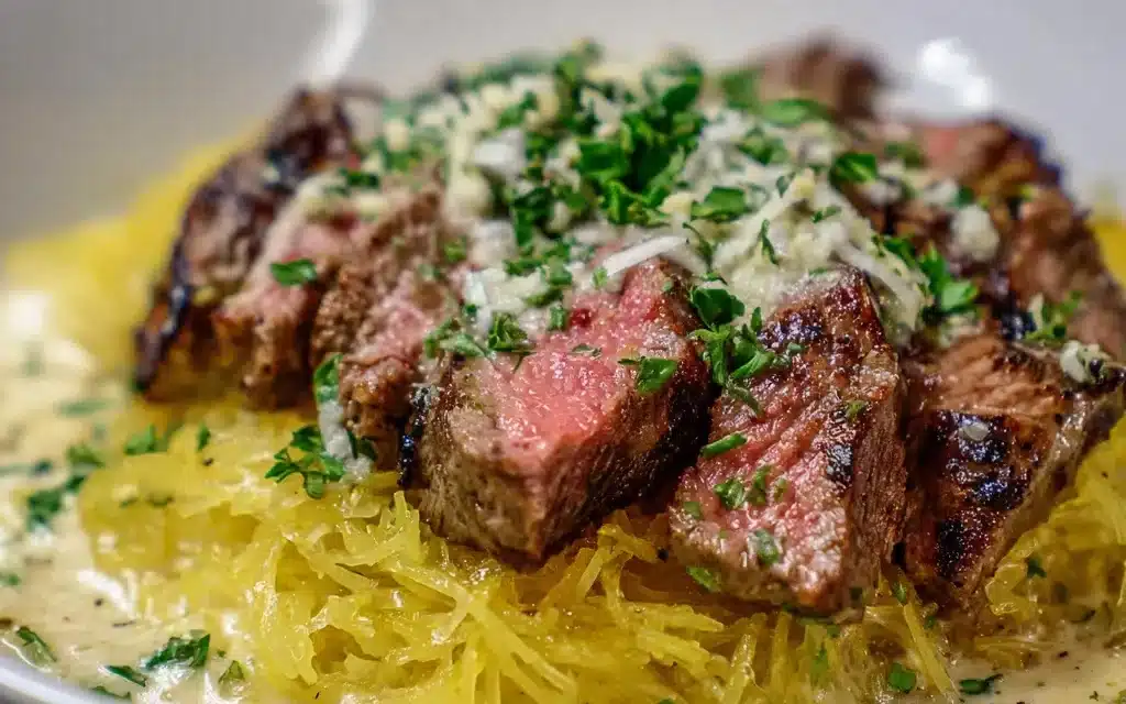 Keto Low Carb Steak Gorgonzola Alfredo Spaghetti Squash: A Delicious and Speedy Weeknight Meal