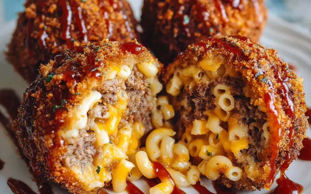 Mac ‘n’ Cheese Stuffed Meatball Bombs With BBQ Drizzle – A Delicious Twist on a Classic Comfort Food