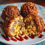 Mac ’n’ Cheese Stuffed Meatball Bombs With BBQ Drizzle