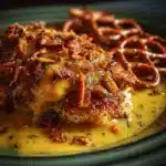 Pretzel Chicken with Mustard-Cheddar Sauce