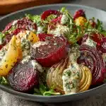 Roasted Beet Salad With Tahini Lemon Dressing