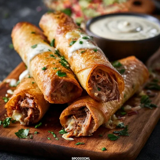 Cheesy Pulled Pork Taquitos with Chipotle Ranch Dressing – A Quick and Delicious Meal