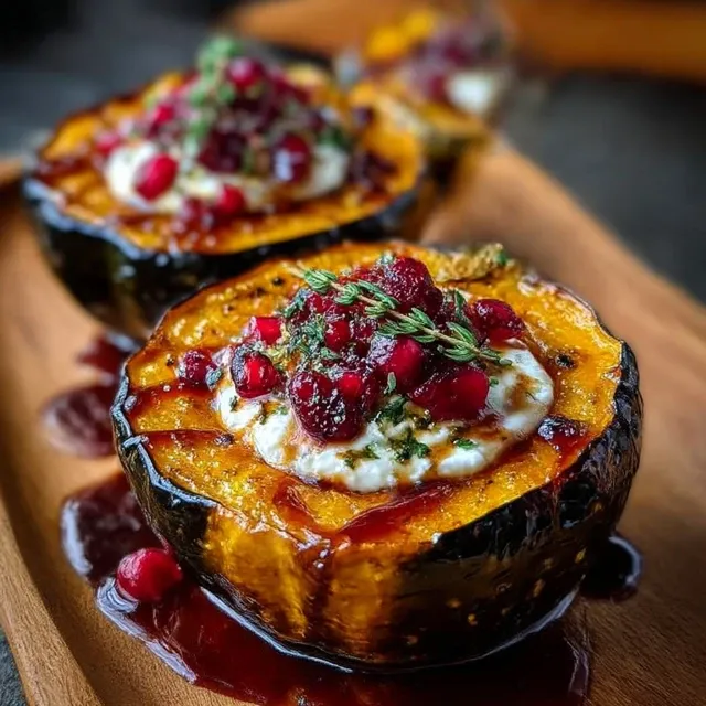 Honey-Glazed Acorn Squash with Creamy Goat Cheese and Cranberry Drizzle