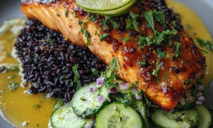 Miso Salmon with Black Rice and Coconut Cucumber Salad