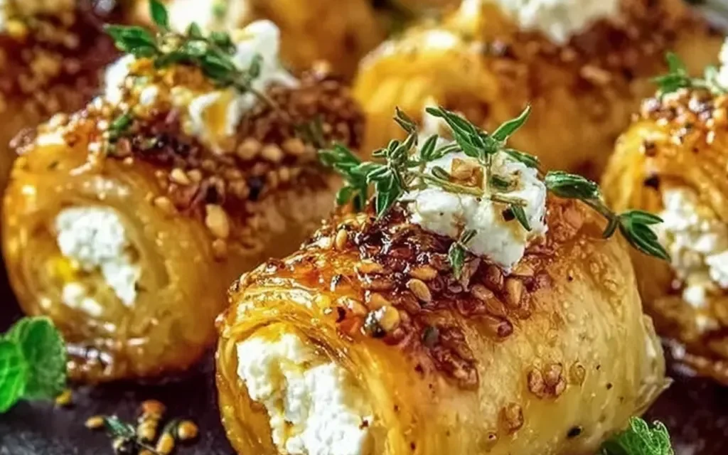 Oven Fried Feta Rolls with Chili Honey