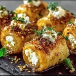 Oven Fried Feta Rolls with Chili Honey