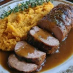 Pork Tenderloin with Apple Cider Glaze and Sweet Potato Mash