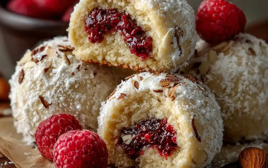 Raspberry-Filled Almond Snowball Cookies: A Festive Homemade Treat