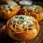 Spaghetti Garlic Bread Bowls