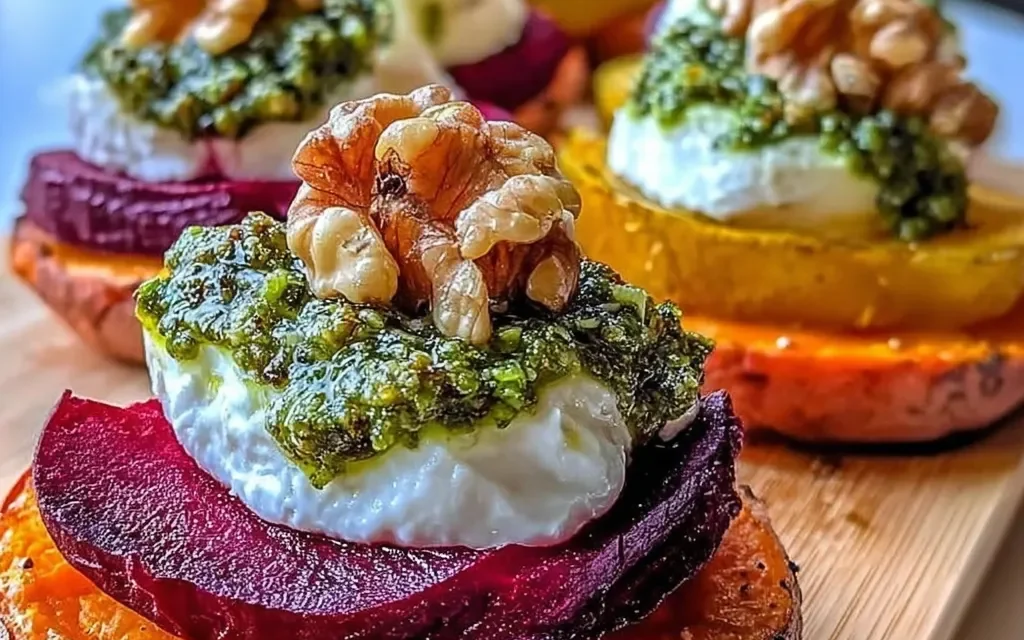 Sweet Potatoes With Burrata, Roasted Beets, And Walnut Sage Pesto – A Delightful and Flavorful Dish