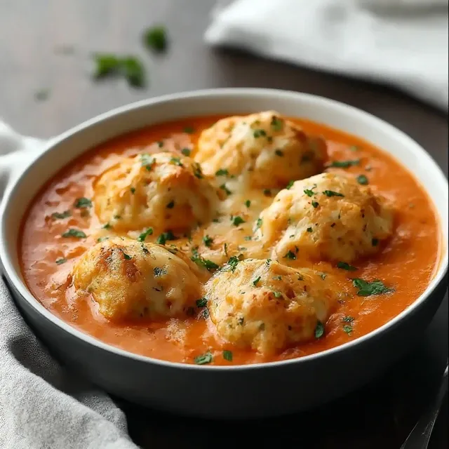 Tomato Soup & Cheesy Herbed Dumplings – A Cozy, Comforting Classic