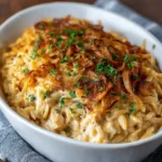 French Onion Chicken Orzo Casserole