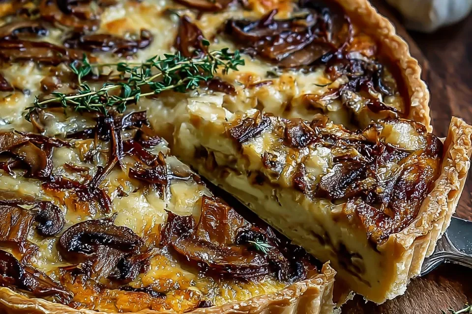Delectable French Onion and Mushroom Tart with Gruyere Cheese