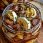 Pickled Eggs, Sausage and Onions