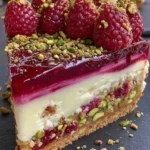 Pistachio Raspberry Crunch Cheesecake