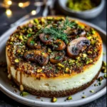 Pistachio and Mushroom Cheesecake with Feta & Parmesan Crust
