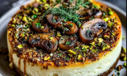 Pistachio and Mushroom Cheesecake with Feta & Parmesan Crust – A Savory Delight