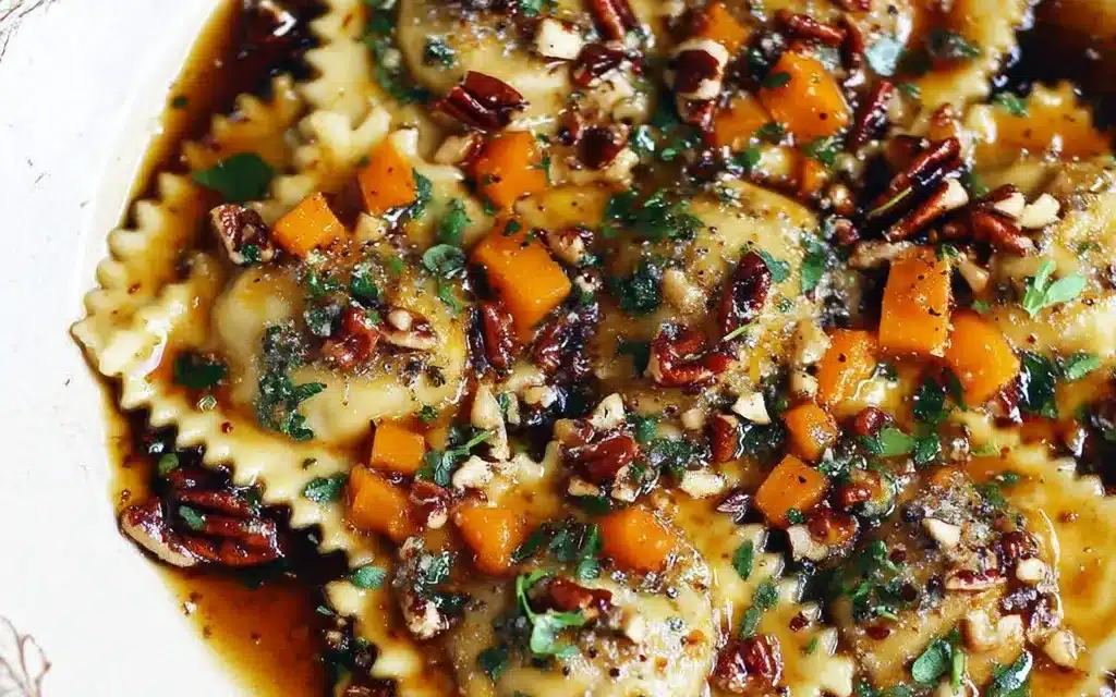 Thanksgiving Butternut Squash Ravioli with Brown Butter and Pecans