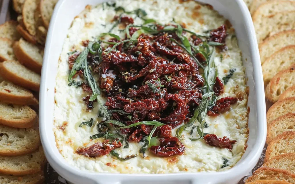 Warm Goat Cheese Dip with Sun-Dried Tomatoes – A Creamy, Flavorful Appetizer