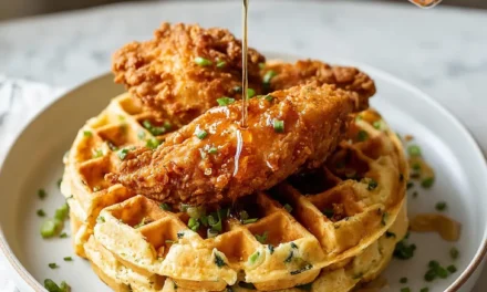 Cheddar Chive Waffles with Hot Honey Chicken