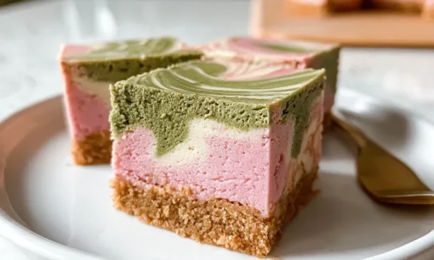 Strawberry Matcha Swirl cheesecake Bars: A Dessert Delight in Just 5 Minutes