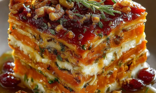 Vegetable Lasagna with Sweet Potato, Butternut Squash & Cranberry Glaze