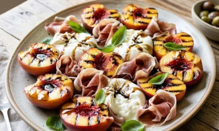 Grilled Peaches with Burrata and Prosciutto