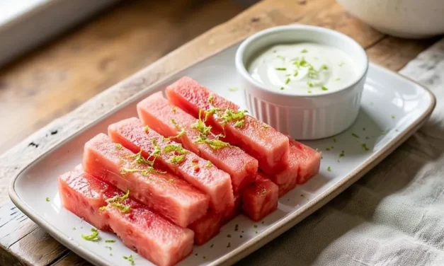 Watermelon Fries with Lime Crema